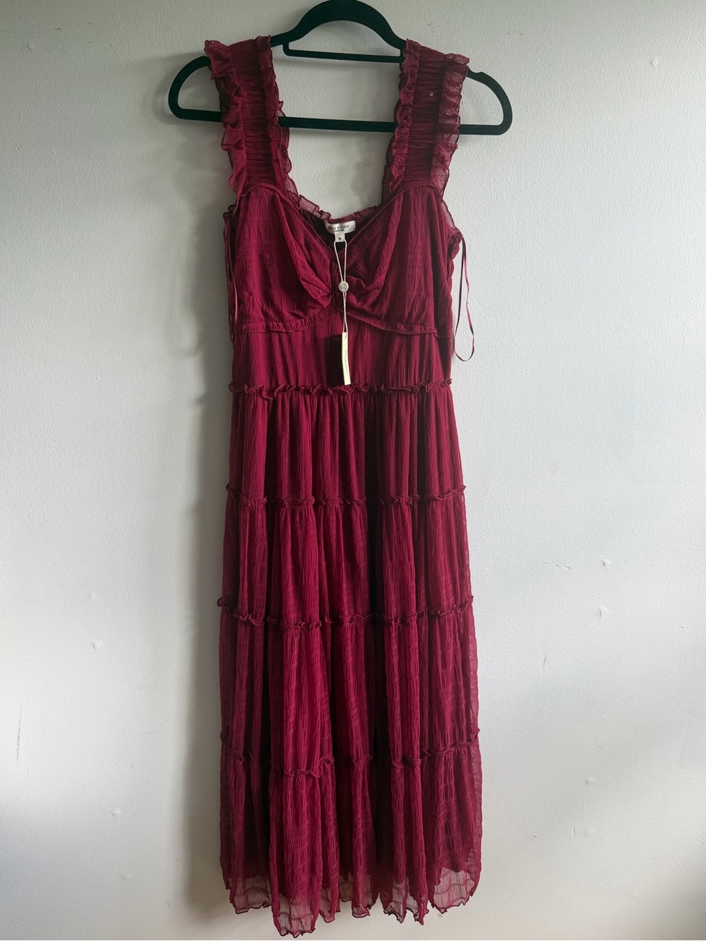Max Studio Burgundy Ruffled Tiered Maxi Dress